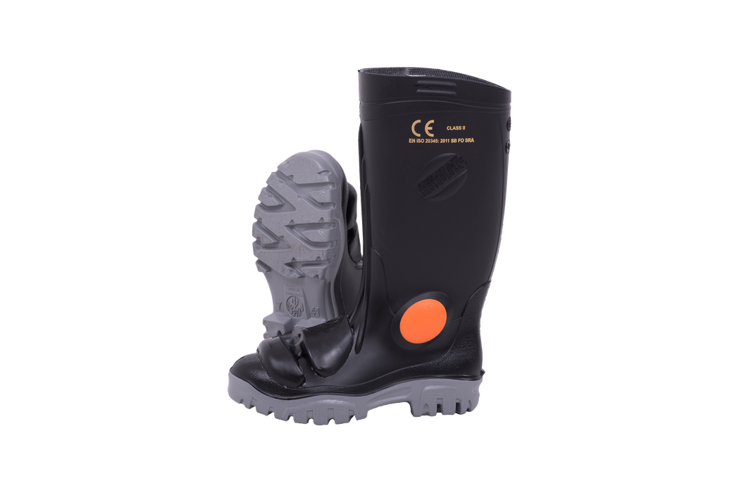 Stimela Gumboot Black Grey Steel Toe + Metatarsal Protector Gumboot